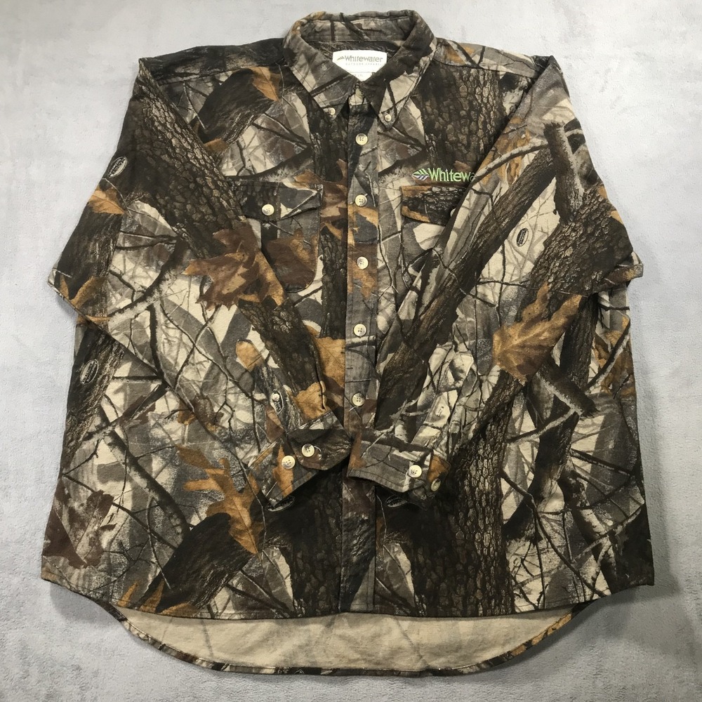 Realtree Camouflage Flannel Button Down Shirt Mens 2XL Whitewater Outdoor Y2K